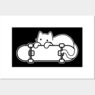 Cat and Skateboard Skateboarding Shy Cat outline Posters and Art